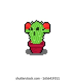 Pixel art cartoon boxing cactus character.