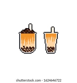 Pixel Art Cartoon Bubble Milk Tea Icons.