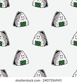 pixel art cartoon character onigiri  illustration seamless pattern