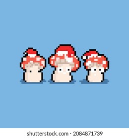 Pixel art cartoon christmas mushrooms character.