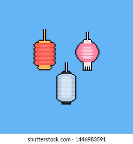 Pixel art cartoon chuseok lamp icon set. 8bit.
