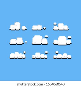 Pixel art cartoon clouds icon set.