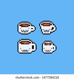 Pixel Art Cartoon Coffee Cup With Ghost Face.8bit.halloween.