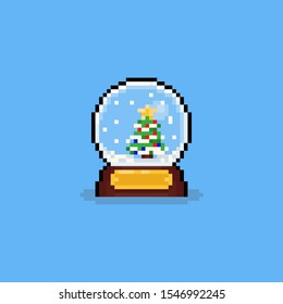 Dibujo de Pixel en el mundo critico con nieve y árbol.