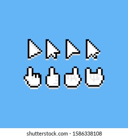 Pixel art cartoon cursor set.