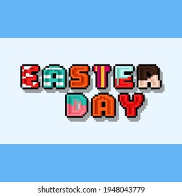 Dibujo de Pixel en el día de Pascua diseño de texto con sombra.