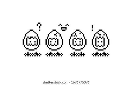 PIxel Art Cartoon Ei Figur in monochrome Design.
