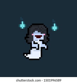 Pixel art cartoon flying ghost girl.8bit.halloween.