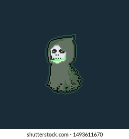 Pixel art cartoon flying reaper character.8bit.halloween.