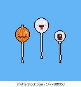 Pixel art cartoon ghost balloon set.8bit.halloween.