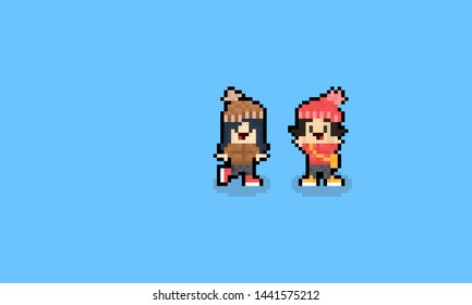 Pixel art cartoon girl autumn character.8bit.