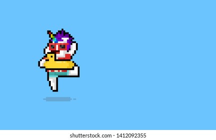 Pixel art cartoon happy summer unicorn character.8bit.