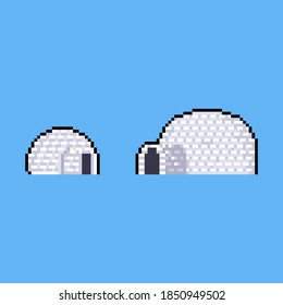 Pixel Art Cartoon Igloo Icon Design.