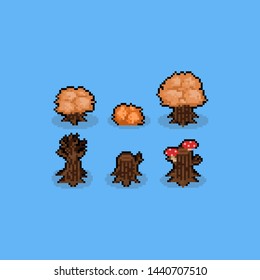 Pixel art cartoon isometric autumn tree set.8bit.