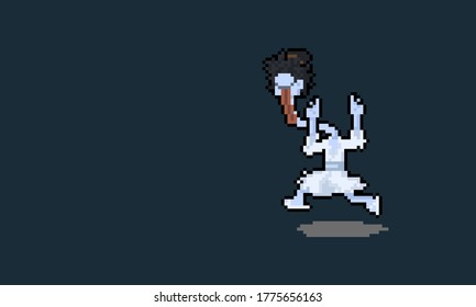 Pixel art cartoon japanese running long neck ghost.