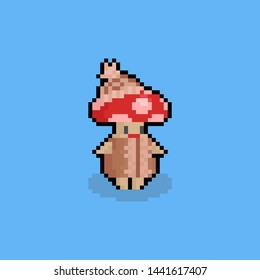 Pixel art cartoon mushroom charater with sweater.8bit.