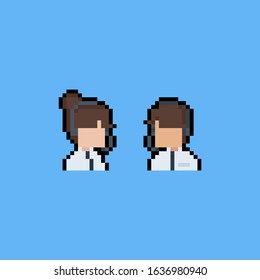 Pixel art cartoon operator character icons.