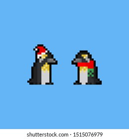 Pixel art cartoon penguin icon.