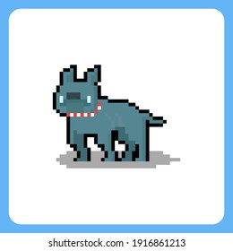 Pixel art cartoon pitbull character.
