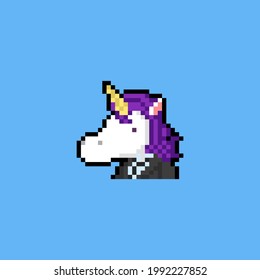 Pixel art cartoon portrait business man unicorn.