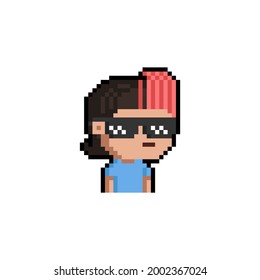 Pixel art cartoon portrait  man with funny sunglasses.