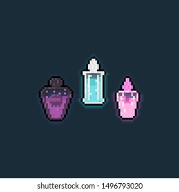 Pixel art cartoon potion icon set.8bit.halloween.