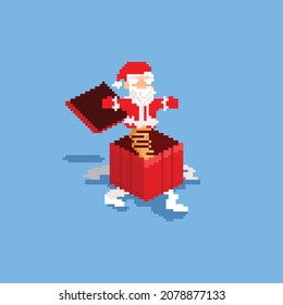 Pixel art cartoon prank santa gift box.