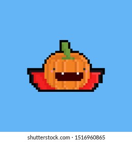 Pixel art cartoon pumpkin dracula.
