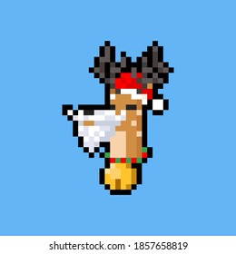 Pixel art cartoon rain deer head with white beard icon.