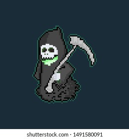 Pixel art cartoon reaper character.8bit.halloween.