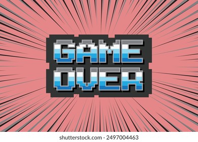 Pixel art cartoon retro style with text " GAME OVER " on speed line background	