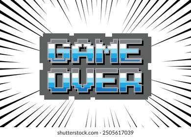 Pixel art cartoon retro style with text " GAME OVER " on white speed line background