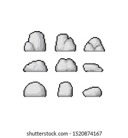 Pixel art cartoon rock set.