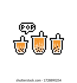 Pixel art cartoon set of bubble milk tea icon.