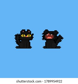 Pixel art cartoon sleepy black cat character.