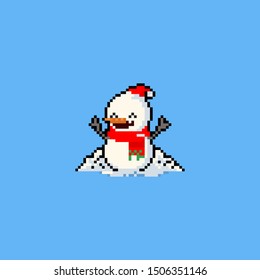 Pixel art cartoon snowman character.Christmas.8bit.