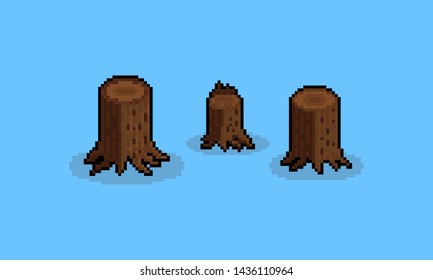 Pixel art cartoon stump set.8bit.