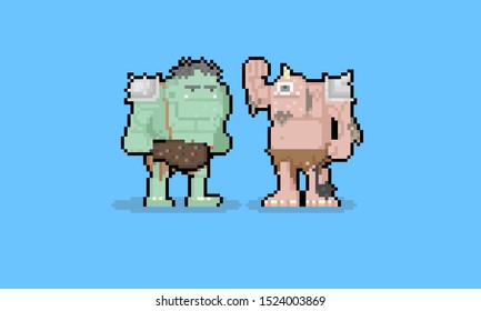 Pixel art cartoon troll character.