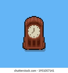 Pixel art cartoon vinrage table clock icon.