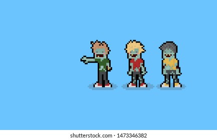 Pixel art cartoon zombie characters.8bit.halloween.