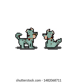 Pixel art cartoon zombie dog.halloween.8bit.