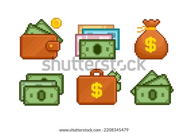 Pixel Art Cash Money Icons Set Stock Vector (Royalty Free) 2208345479 ...