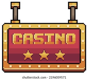 
Pixel art casino board. Neon sign vector icon for 8bit game on white background 