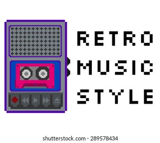 Pixel art cassette deck retro music style sign