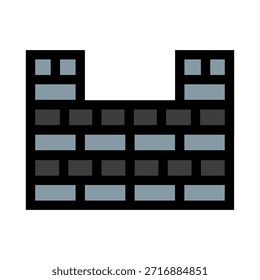 Parede do castelo de arte Pixel criando uma barreira forte e fornecendo proteção robusta, simbolizando defesa, segurança e impenetrabilidade em um estilo gráfico simples de 8 bits