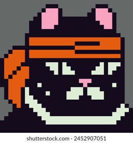 Pixel art cat character 8-bit, kitten, 80-s, social net NFT portrait, avatar, pet face, cartoon vector icon, game user, web profile persons, people, minimalistic style. Non-fungible token.