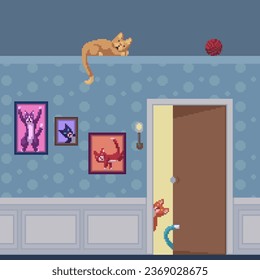 pixel art of cat house family