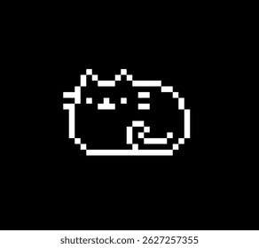 Pixel art of cat lying down on black background. animal pixel art, cat, pet.
