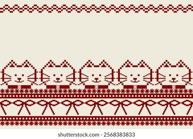 Pixel Art Cat Pattern with Red and White - Cute and Minimalist Design