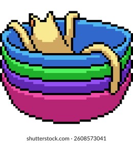 pixel art of cat play bowl isolated background